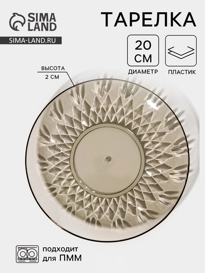 Тарелка «Грани», d=20 см, пластик, прозрачная, серая