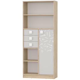Шкаф-стеллаж с дверкой и тремя ящиками «Микки», 800×355×1905 мм, цвет дуб ривьера / серый