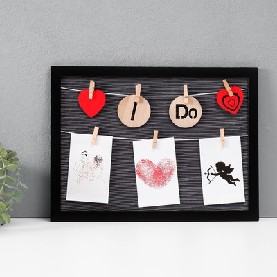 Фоторамка - коллаж на 3 фото 9×13 см «Я согласна», с прищепками, чёрная, 40×30×1.5 см