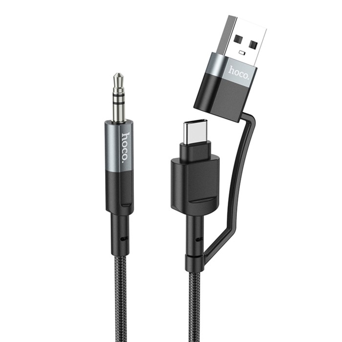 Кабель Hoco UPA23, 2 в 1, Type-C+USB - Jack 3.5 мм (m), 1 м, нейлон, серый - Фото 1