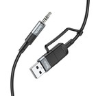 Кабель Hoco UPA23, 2 в 1, Type-C+USB - Jack 3.5 мм (m), 1 м, нейлон, серый - Фото 2