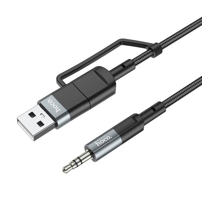 Кабель Hoco UPA23, 2 в 1, Type-C+USB - Jack 3.5 мм (m), 1 м, нейлон, серый - фото 51583070