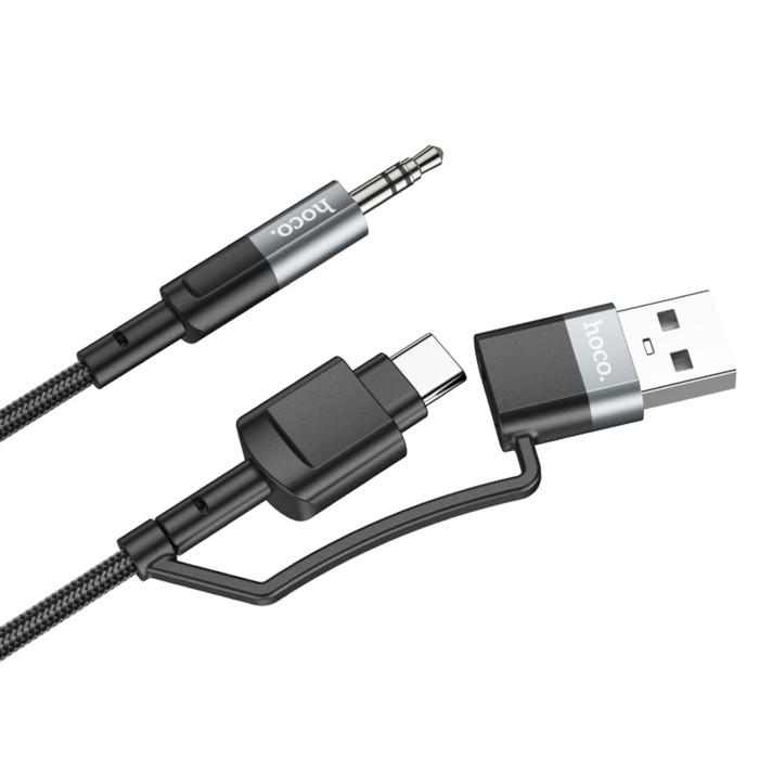 Кабель Hoco UPA23, 2 в 1, Type-C+USB - Jack 3.5 мм (m), 1 м, нейлон, серый - фото 51583071