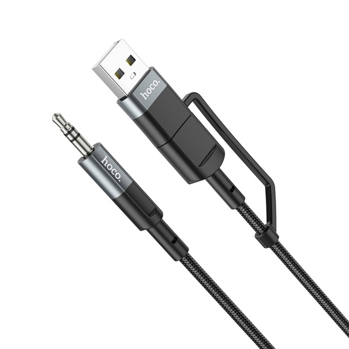 Кабель Hoco UPA23, 2 в 1, Type-C+USB - Jack 3.5 мм (m), 1 м, нейлон, серый - фото 51583073