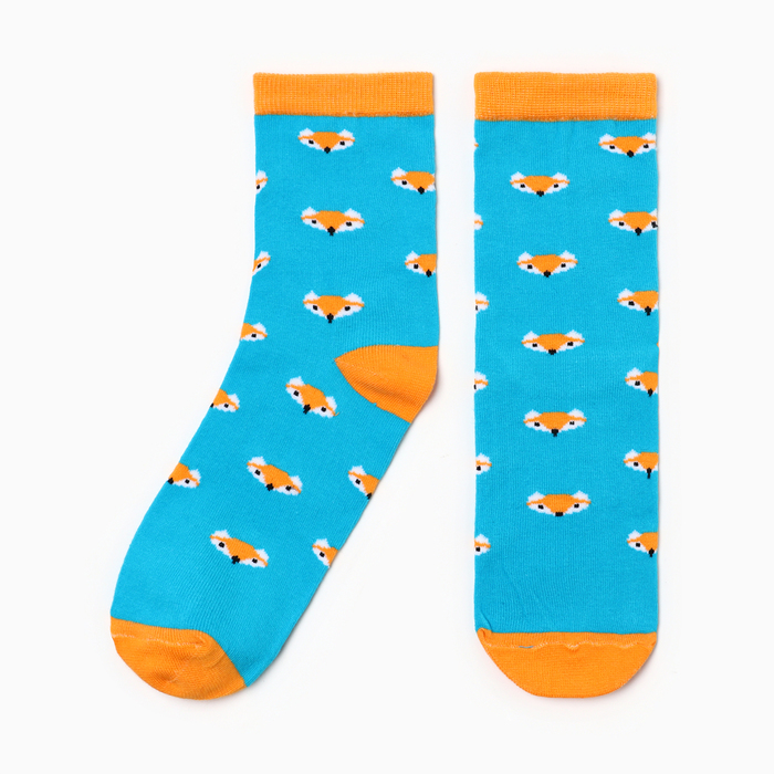 Носки женские "Лисички", цвет голубой, р-р 23-25 - Фото 1