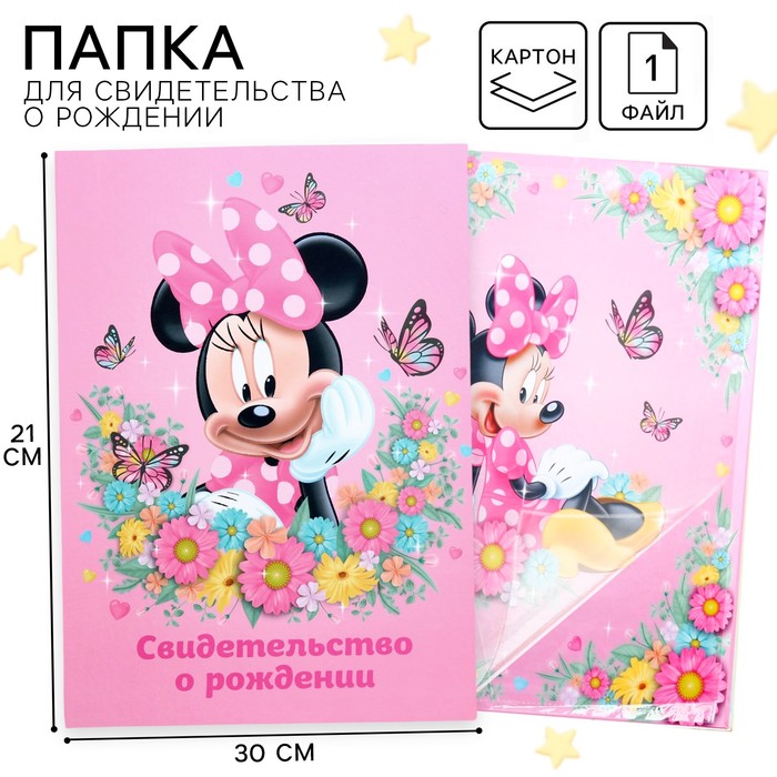

Папка для свидетельства о рождении, 1 файл 21х30 см, Минни Маус
