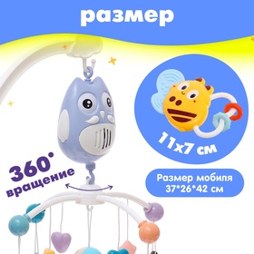 Мобиль музыкальный «Песенки совушки», на батарейках, цвет голубой