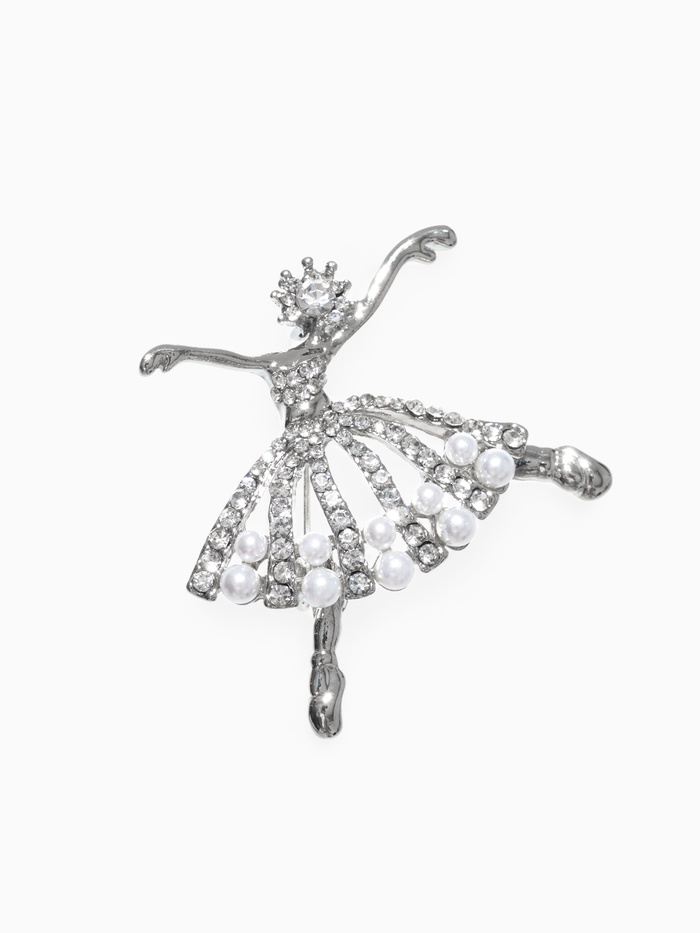 Брошь «Балерина» с бусинками, цвет белый в серебре - Фото 1