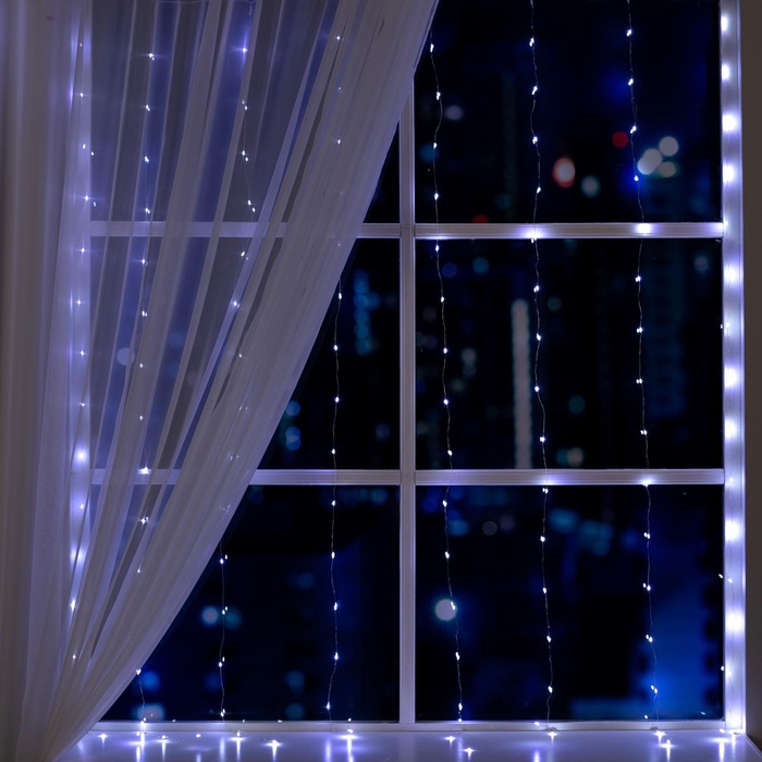 УЦЕНКА Гирлянда «Занавес» 1.6×1.6 м, роса, IP20, серебристая нить, 160 LED, свечение белое, 8 режимов, 220 В - Фото 1