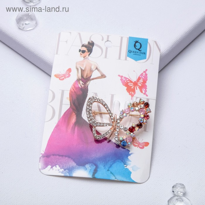 Брошь «Бабочка искристая», цветная в золоте - Фото 1