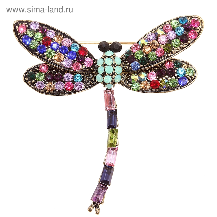 Брошь «Стрекоза», цветная в золоте - Фото 1