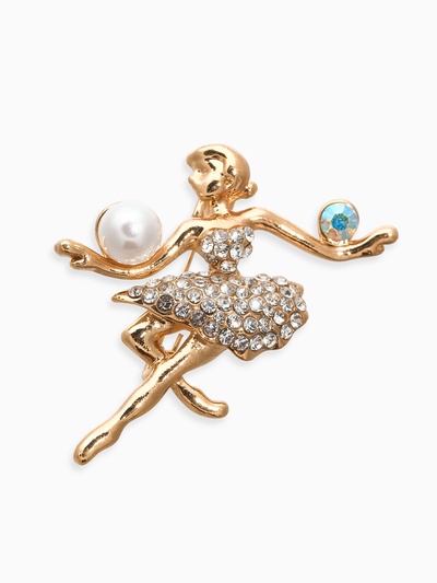 Брошь «Балерина с мячами», цвет белый в золоте