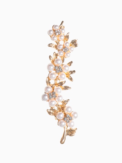 Брошь «Веточка с цветами», цвет белый в золоте