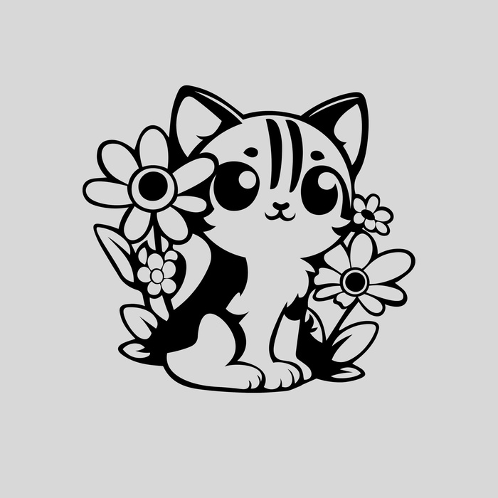 Термотрансфер «Котик в цветах», 10 × 10 см