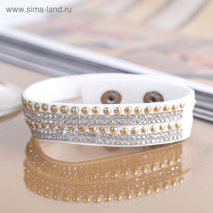 Браслет кожа «Каменная роскошь» 4 полоски, клёпки, цвет белый,L=21см - Фото 1