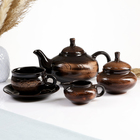 Чайный сервиз "Орнамент" старина, чайник 1л/ сахарница 0,5л/ сливочник 0,3л/ чашка 6х0,25л - фото 24528208