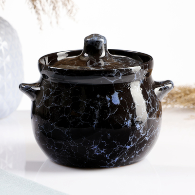 Горшочек для запекания Борисовская керамика «Вуаль», 650 мл, 12.5×11.5 см, керамика, чёрный