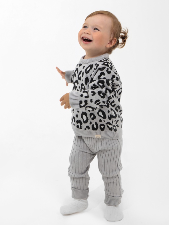 Костюм для девочки (джемпер, штаны) вязаный «Крошка Я» Leo Baby, рост 80-86 см, темно-серый - Фото 1