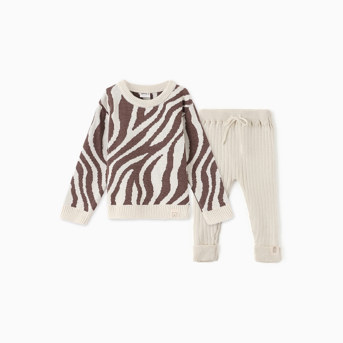Костюм для девочки: джемпер, брюки «Крошка Я» Zebra, вязаный, рост 86-92 см, молочный