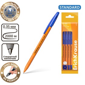 Набор ручек шариковых 4 штуки, ErichKrause R-301 Stick&Grip Orange, узел 0.7 мм, чернила синие, резиновый держатель, длина линии письма 2000 метров 10603537