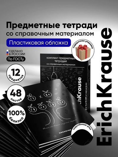 Набор предметных тетрадей ErichKrause «Зри в корень», 12 предметов, 48 листов, со справочным материалом, пластиковая обложка