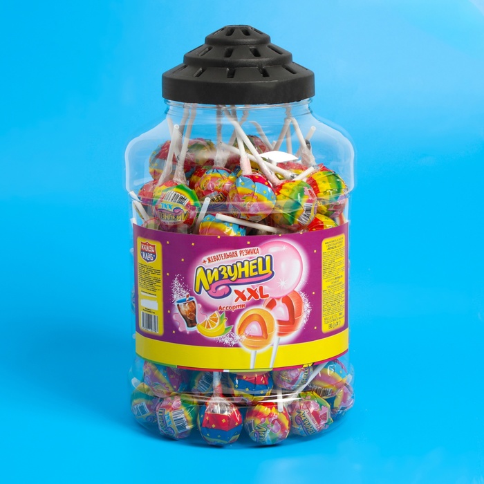 Карамель на палочке с жевательной резинкой «Лизунец XXL», ассорти, 24 г - Фото 1