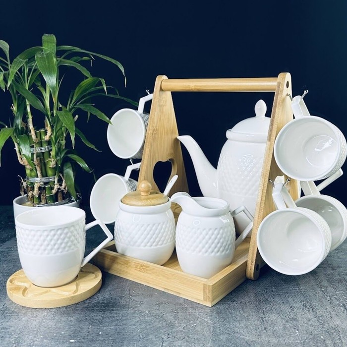 Чайный сервиз Lenardi Bamboo, на подставке, фарфор, 15 предметов - Фото 1