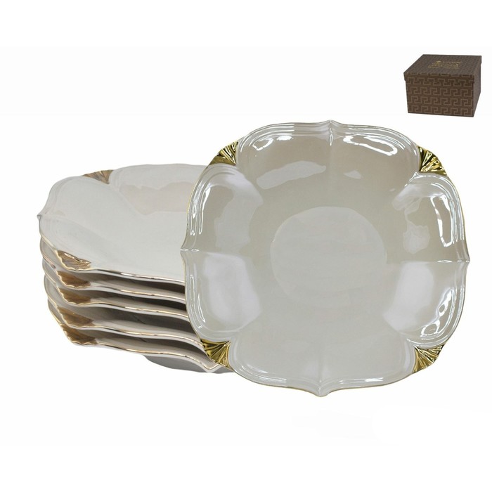 Набор глубоких тарелок Lenardi «Перламутр белый», фарфор, 21 см, 6 шт - Фото 1