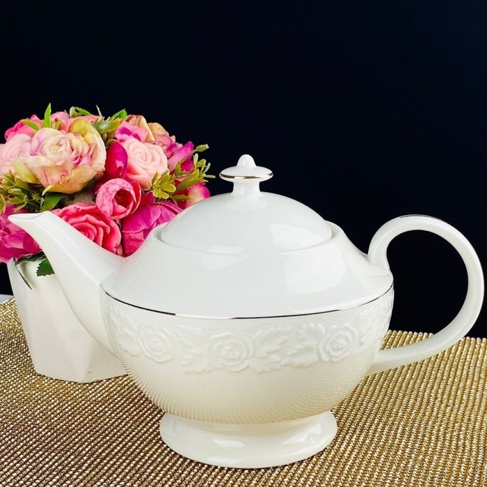 Чайник заварочный Lenardi «Белая Роза», фарфор, 1500 мл - Фото 1