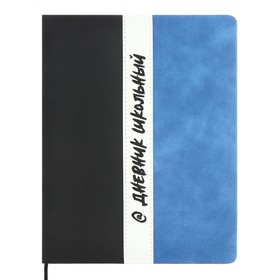 Дневник универсальный для 1-11 классов "Полоса", твёрдая обложка из искусственной кожи, шелкография, ляссе, 48 листов, чёрный+голубой