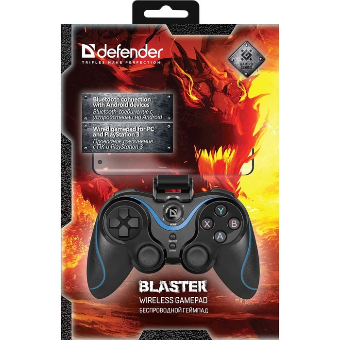 Геймпад Defender Blaster, беспроводной, вибрация, для PC, USB, BT, черный