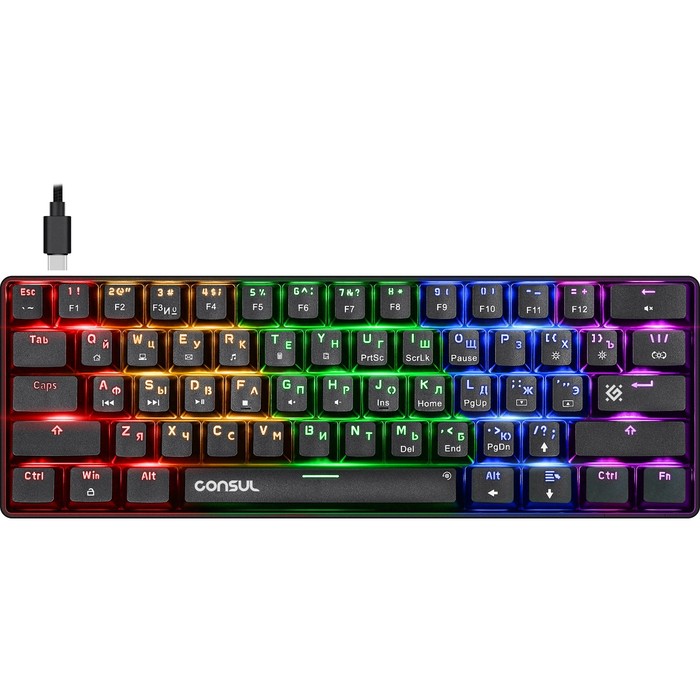Клавиатура Defender Consul GK-220,игровая,проводная,механическая,подсветка,61 кл,USB,черная - Фото 1