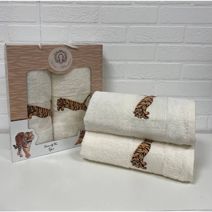 Набор махровых полотенец Diva Afrodita «Тигр» Lux, 430 гр, размер 50х90 см, 70х140 см - Фото 1