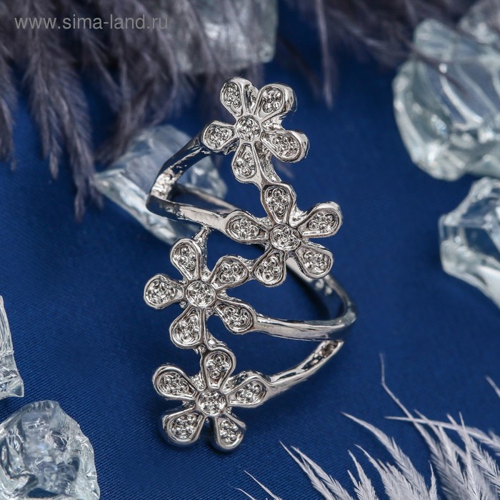 Кольцо «Цветочный каскад», цвет белый в серебре, размер 17,18,19 МИКС - Фото 1