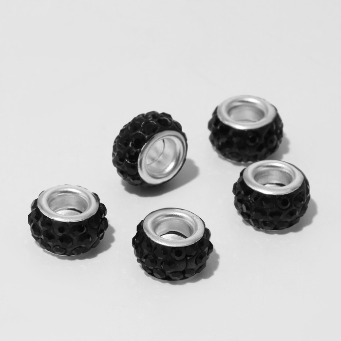 Бусина «Шамбала» монпансье, цвет чёрный в серебре