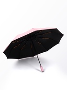 Зонт автоматический «Однотон», с фонарем, 3 сложения, 10 спиц, R=51/58 см, d=102 см, розовый - Фото 3