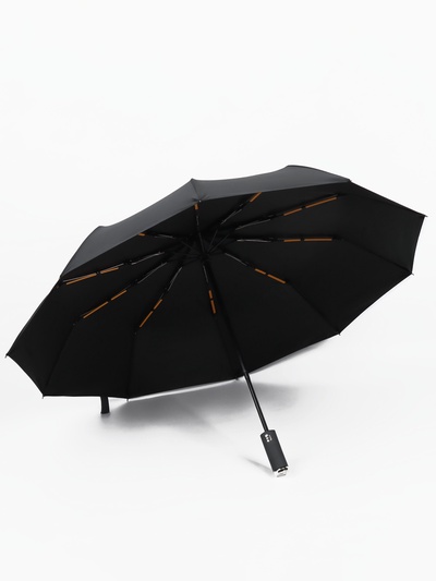 Зонт автоматический «Однотон», с фонарем, 3 сложения, 10 спиц, R=51/58 см, D = 102 см, чёрный