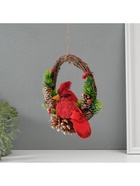 Фигурка подвеска «Красная птичка на венке с шишками», 7.5×20×20.5 см - Фото 3