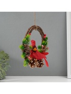 Фигурка подвеска «Красная птичка на венке с шишками», 7.5×20×20.5 см - Фото 4