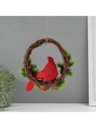 Фигурка подвеска «Красная птичка на венке с шишками», 7.5×20×20.5 см - Фото 5