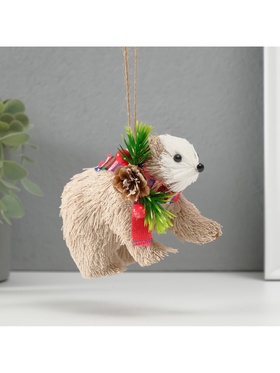 Фигурка-подвеска новогодняя «Мишка с ёлочным венком на шее», 11.5×5.5×8 см