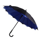 Зонт - трость полуавтоматический «Однотонный», двухслойный, 16 спиц, R = 52/60 см, D = 120 см, цвет чёрный/синий - фото 11515316