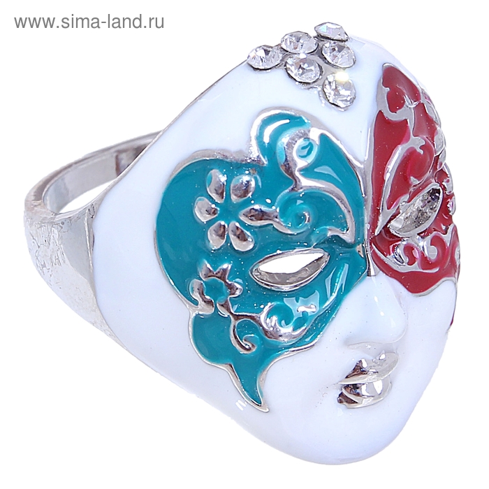 Кольцо "Маска", цвет голубо-бело-красный в серебре, размер МИКС - Фото 1