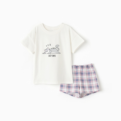 Пижама для девочки (футболка/шорты), цвет молочный, рост 110 см