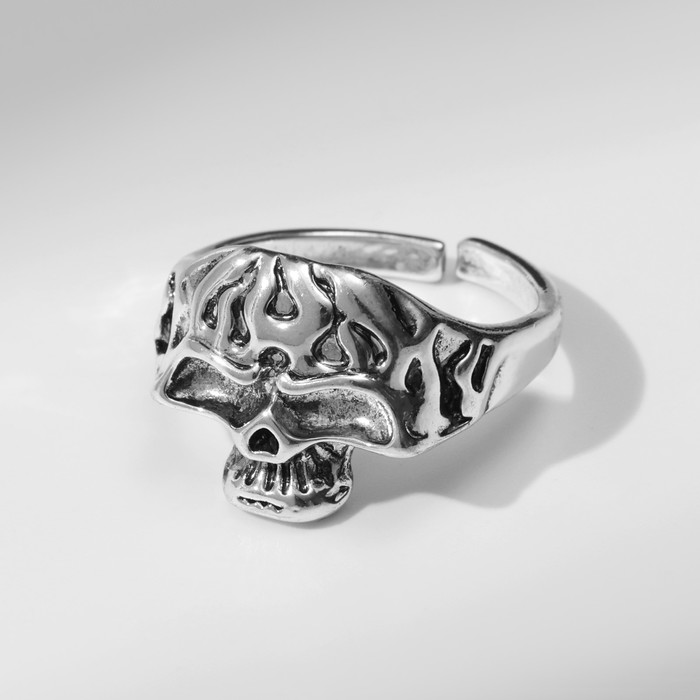 Кольцо «Череп», цвет серебро, безразмерное - Фото 1