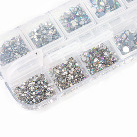 Стразы для творчества с инструментами, цвет белый AB, размер от 1.5-6 мм, без клея