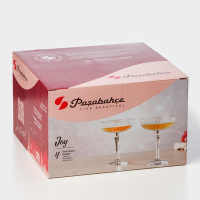 Бокалы для шампанского Paşabahçe JOY, 245 мл, набор 4 шт., стекло, прозрачные