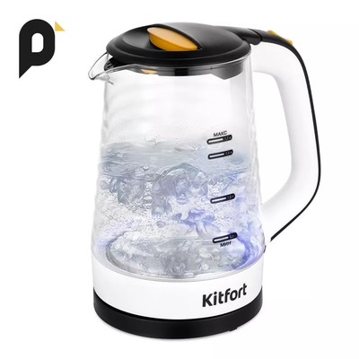 Чайник электрический Kitfort КТ-6634, стекло, 1.7 л, 2200 Вт, бело-чёрный