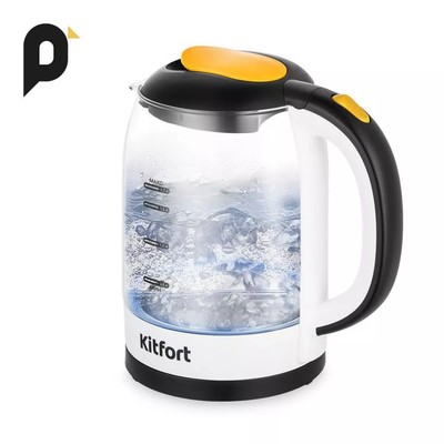 Чайник электрический Kitfort КТ-6636, стекло, 1.7 л, 2200 Вт, бело-чёрный