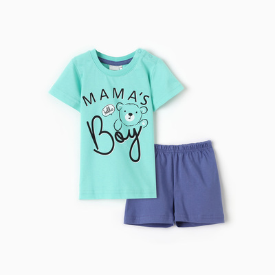 Комплект для мальчика (футболка/шорты), цвет ментол/синий, рост 74 см